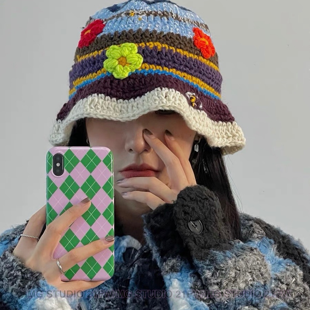 Nón xô MG STUDIO họa tiết hình hoa tự làm thủ công