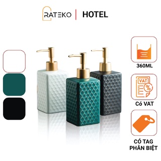 Bình sứ chữ nhật đựng nước rửa tay, dầu gội, sữa tắm RATEKO CS02 360ml cho khách sạn , spa
