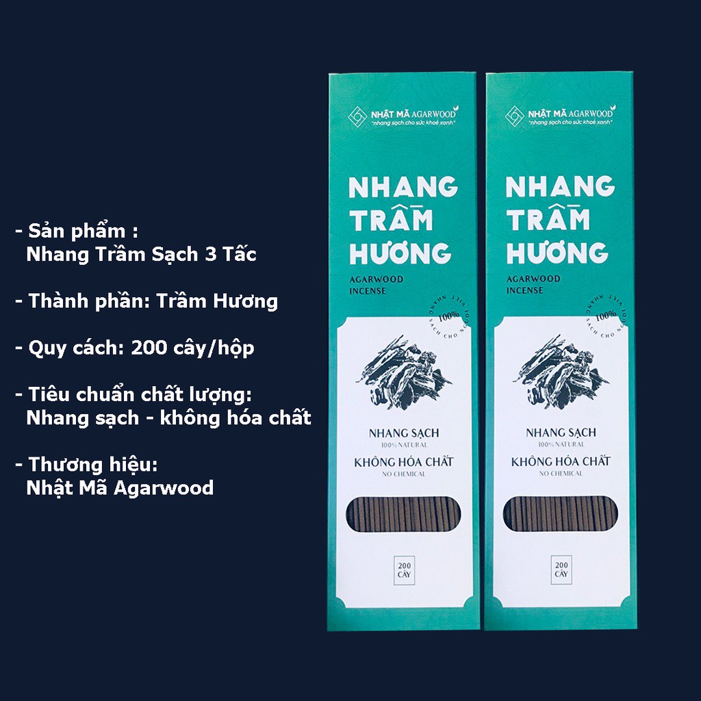 Nhang Trầm Hương Sạch - Nhật Mã Agarwood - 30cm - 200 cây/hộp - Hương thơm nồng ấm tỏa hương xa