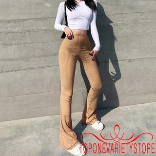 Quần Dài Ống Loe Lưng Cao Thiết Kế Màu Sắc Phong Cách Thanh Lịch