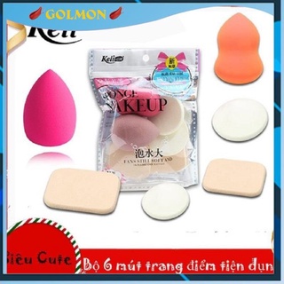 Bộ 6 mút trang điểm siêu cute đẹp mịn đàn hồi cực tốt, miếng mút trang điểm, miếng mút tán kem, mút tán phấn