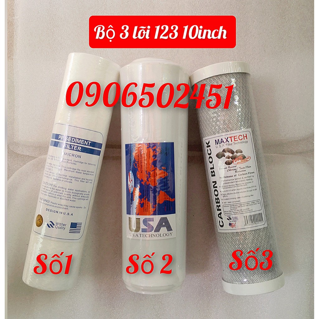 COMBO Bộ lọc nước sinh hoạt gia đình 3 cấp ly 10 inch +5 CÂY LÕI SỐ 1 PPF10