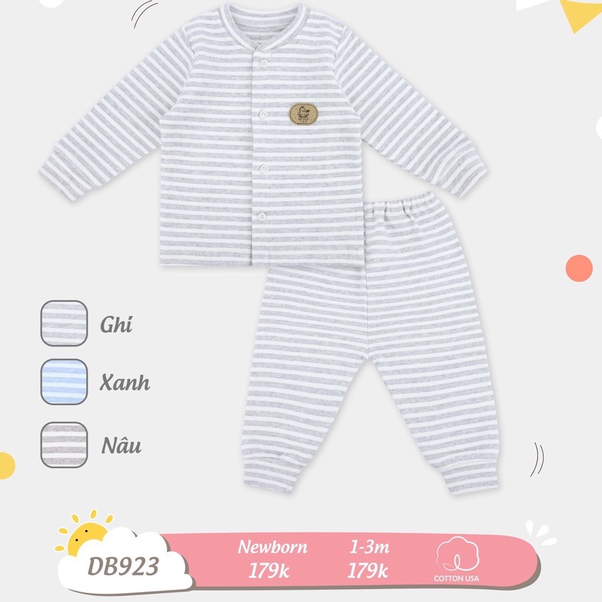 Dokma - Bộ cài giữa dài tay NB-3M tháng tuổi, cổ đức chất nỉ cotton trần, mịn, không xù DB923