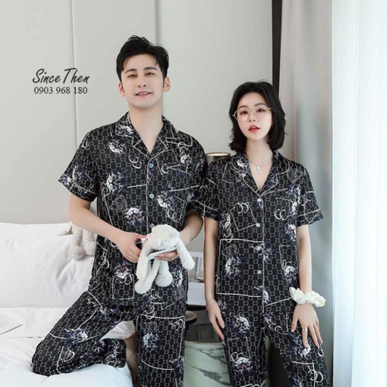 Pijama đôi nam nữ lụa màu đen, đồ ngủ đôi nam nữ mặc nhà - Hàng có sẵn ở TPHCM - Since Then  ྆  ཾ