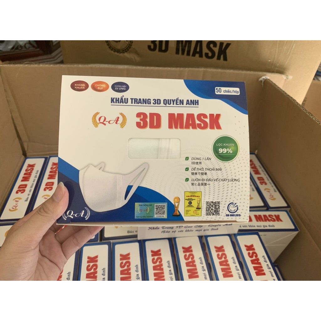 [Mã COSDAY - 50k đơn 250k] Khẩu trang 3D công nghệ dập Nhật hãng Quyền Anh hộp 50 cái