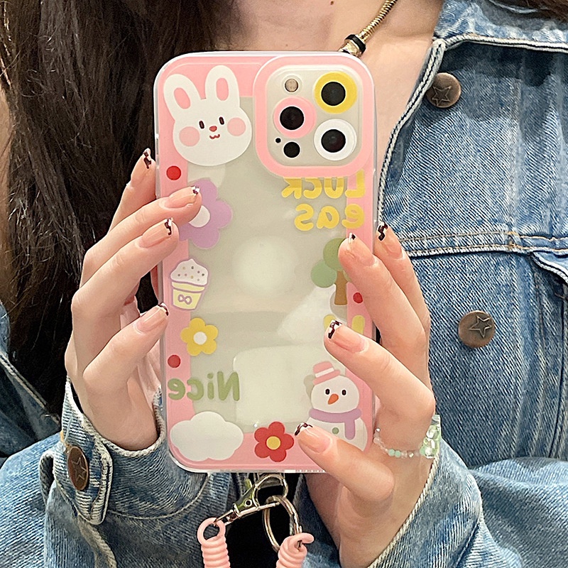 Ốp lưng iphone ốp Điện Thoại Họa Tiết Thỏ Có Dây Đeo Cho iPhone 14 13 12 11 PROMAX XS XR XSMAX SE2020 6 7 8P