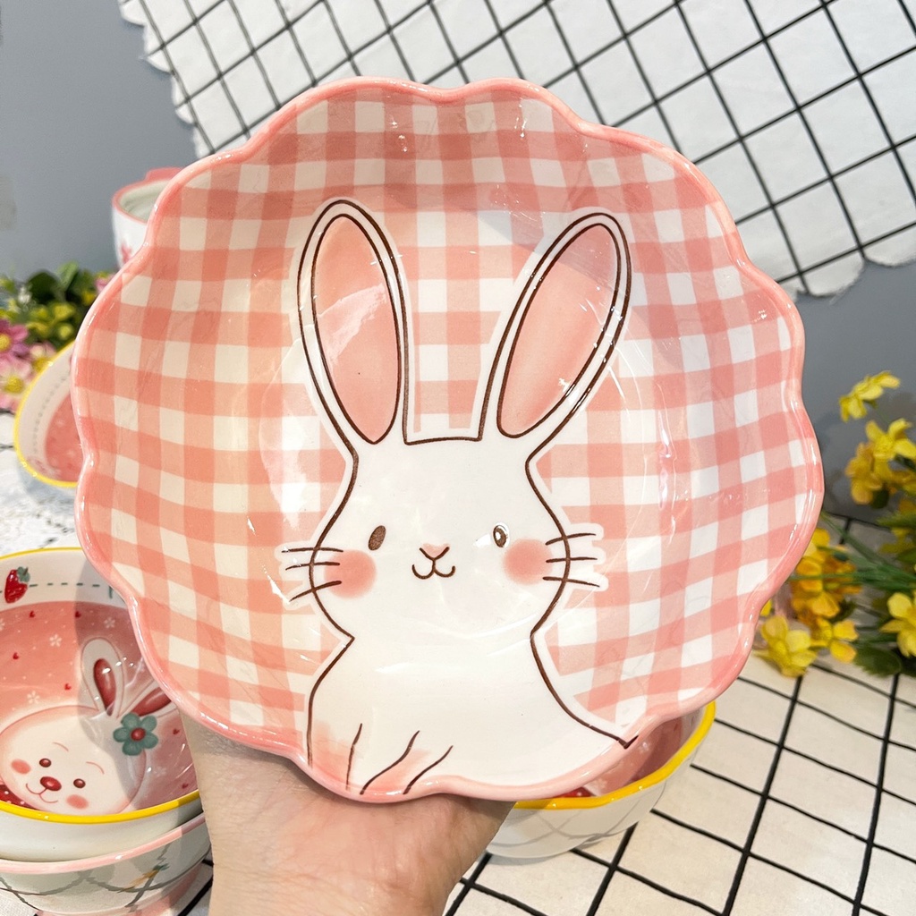 Bộ bát đĩa decor siêu đẹp sét thỏ hồng 7 món cho bé xinh yêu