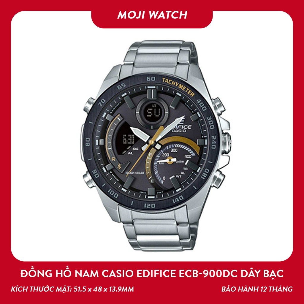 Đồng hồ nam Casio Edifice ECB-900DC dây bạc mặt đen sang trọng