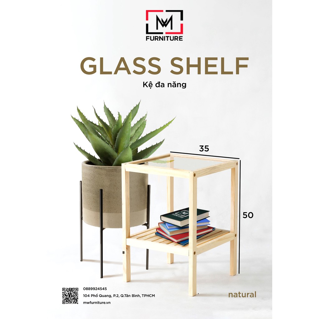 KỆ KÍNH ĐẦU GIƯỜNG - TAB ĐẦU GIƯỜNG - GLASS SHELF NATURAL