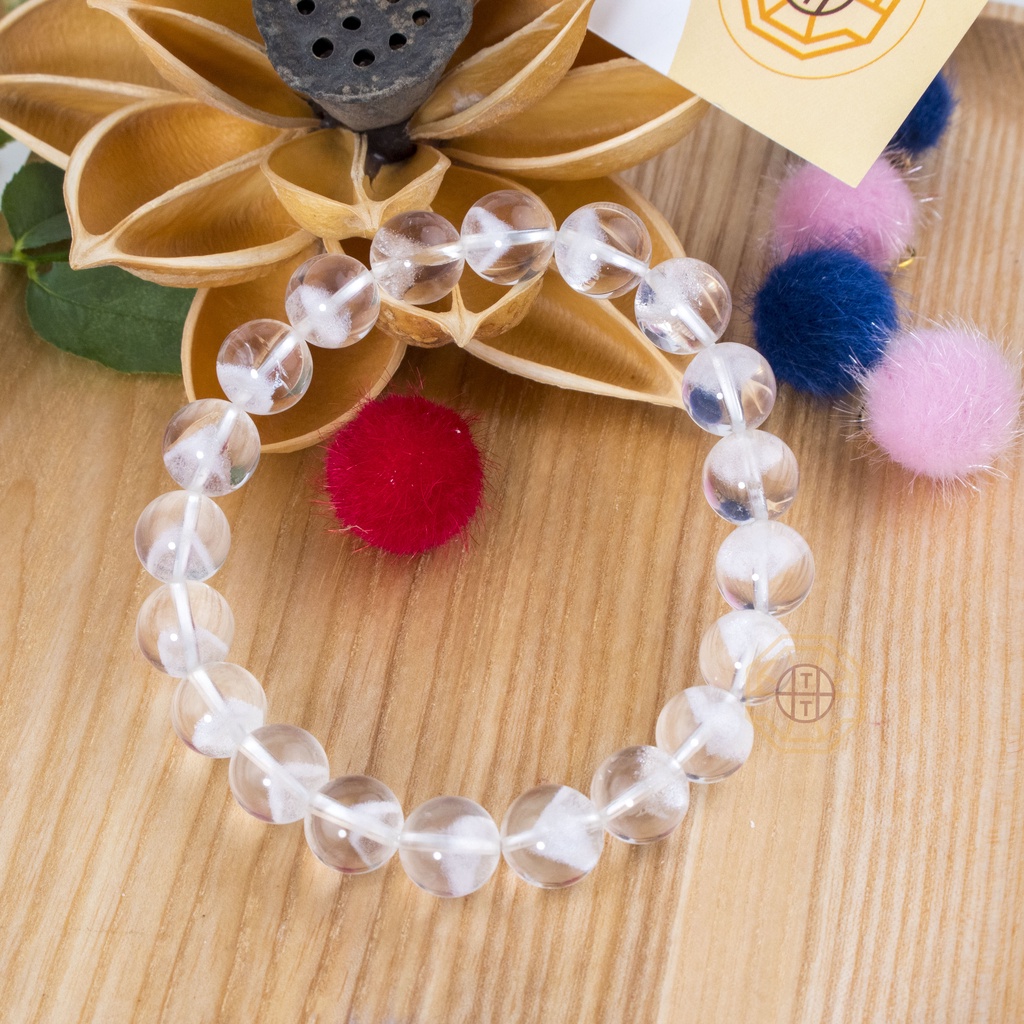 Vòng tay phong thủy Đá Ưu Liinh Trắng 7A vân Kim Tự Tháp [mệnh Kim, Thủy]  - Phong Thủy Tây Tạng