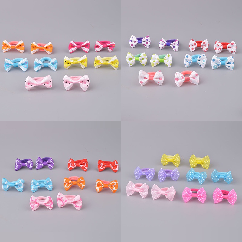 Set 10 Dây Cột Tóc Co Giãn Đính Nơ Thời Trang Cho Bé Gái
