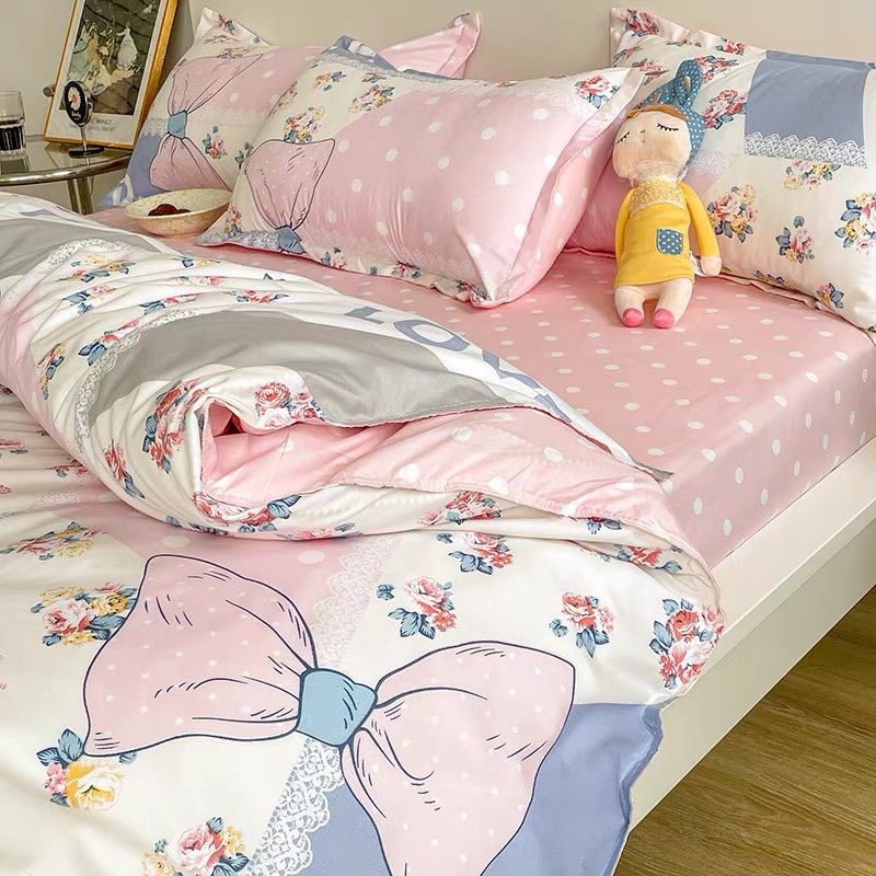 Combo Bộ Chăn Ga Gối Poly Cottong Nhập mẫu hoa chấm bi