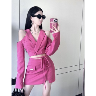 Early Autumn new advanced short suit jacket strap skirt light mature split two-piece dress women's OIHP