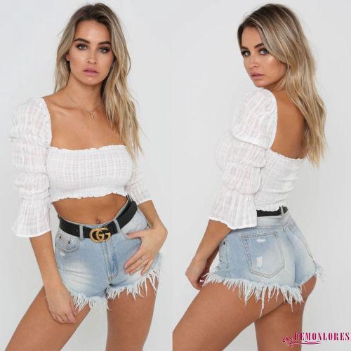 Áo croptop hở lưng kiểu vải dún phong cách 2019 cho nữ