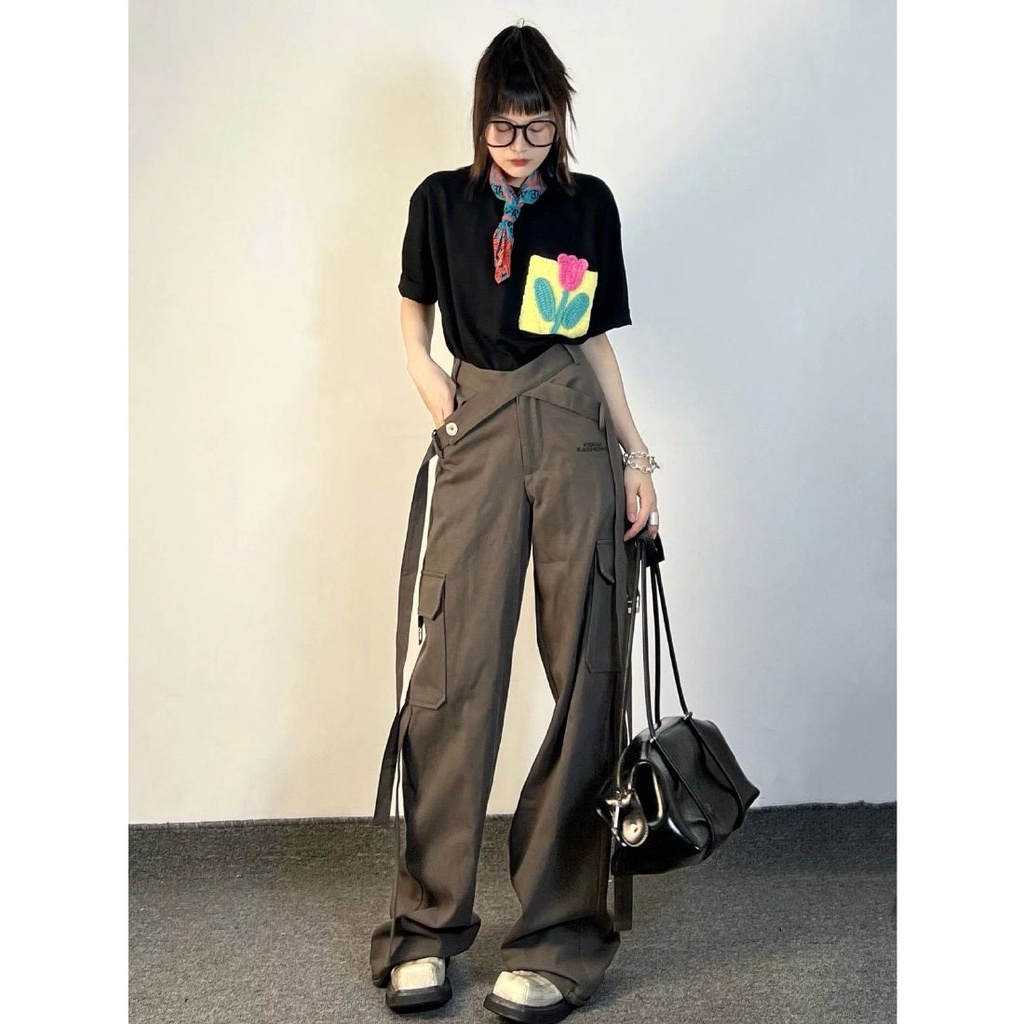 Quần Yếm Zhuangji Mỏng Dáng Rộng Cột Dây Kiểu Retro Mỹ Thời Trang Mùa Hè Cho Nam Và Nữ