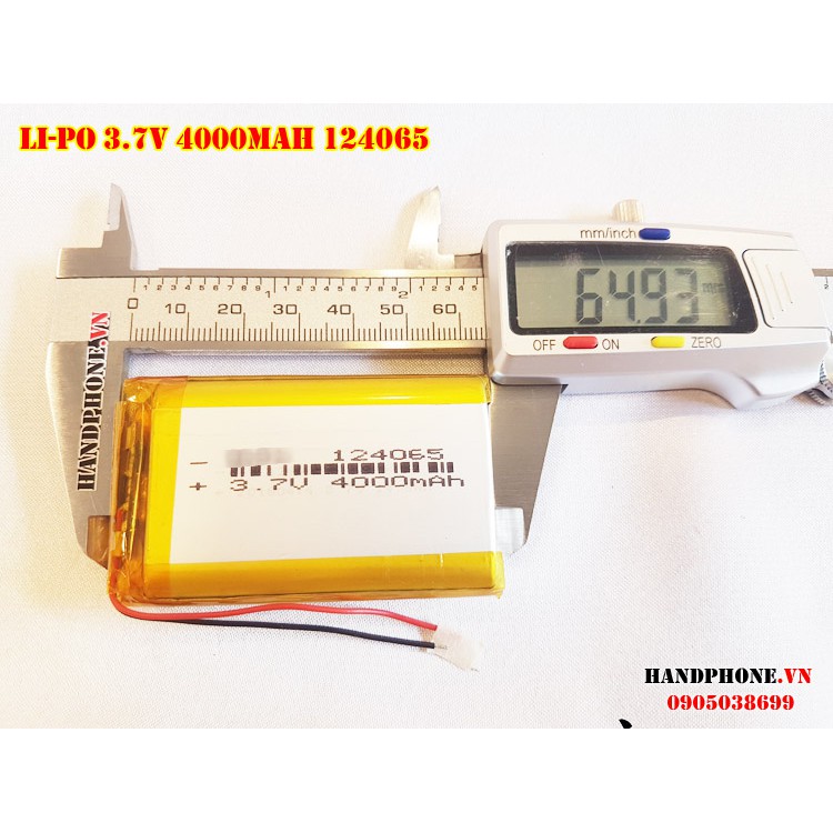 Pin Li-Po 3.7V 124065 4000mAh (Lithium Polyme) cho Loa Bluetooth, Điện Thoại, Máy Trắc Địa, Định Vị GPS, POS,Cửa Vân Tay