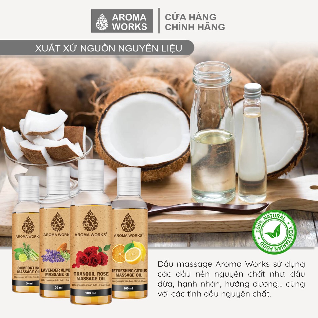 Dầu Massage Body Thiên Nhiên Aroma Works Mát Xa và dưỡng da toàn thân 100ml