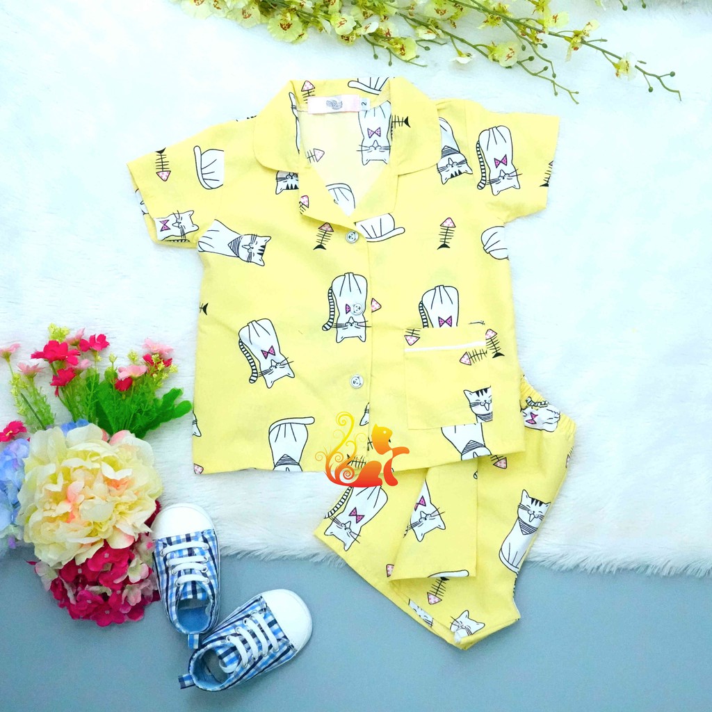 Đồ Mặc Nhà Pijama Kate Thái - &quot;Mèo - Xương cá&quot; - Cho Bé 8 - 38kg.