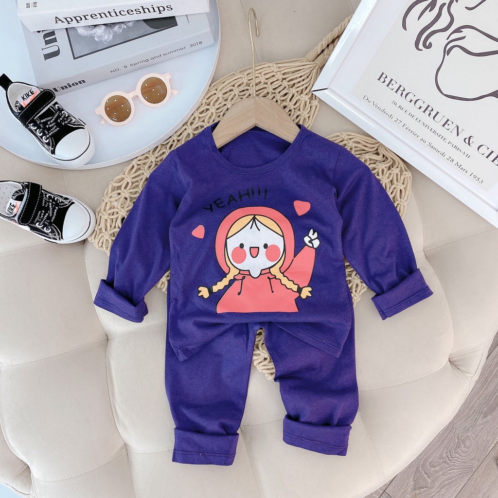 Bộ thun dài tay cổ tròn cho bé trai, gái 8-18kg