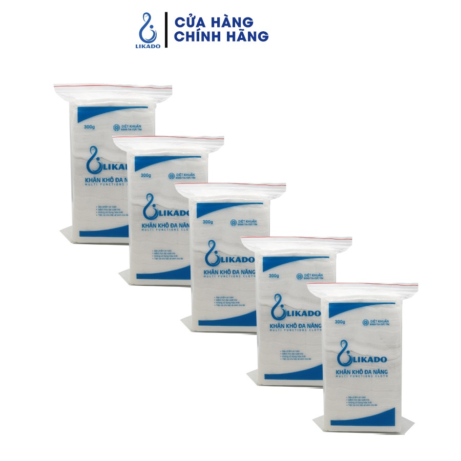 Khăn khô đa năng cho bé likado 300g (5 gói) gấp đôi