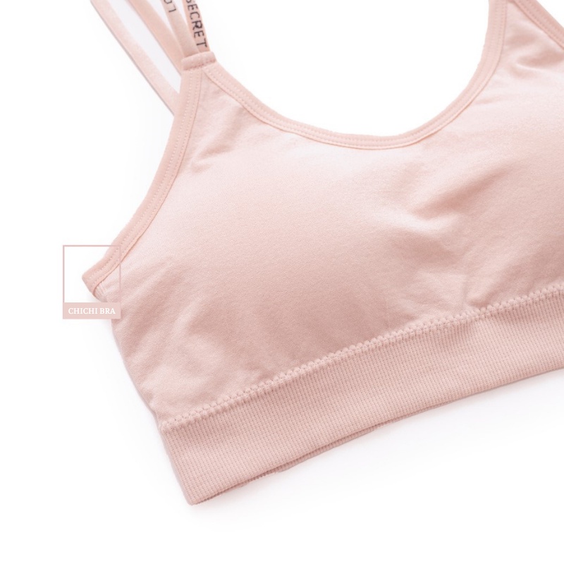 Áo Lót Nữ Không Gọng Cotton Màu Trơn 2 Dây Vai Viền Chữ Nâng Ngực Tự Nhiên - 8156