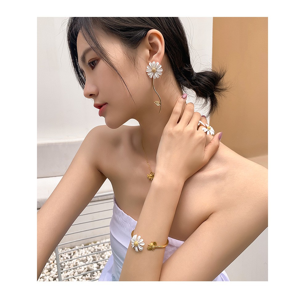 [Video Thực Tế] Bộ Trang Sức Hoa Cúc - Full Set Bông Khuyên Tai - Nhẫn - Kiềng - Vòng Cổ Dây Chuyền