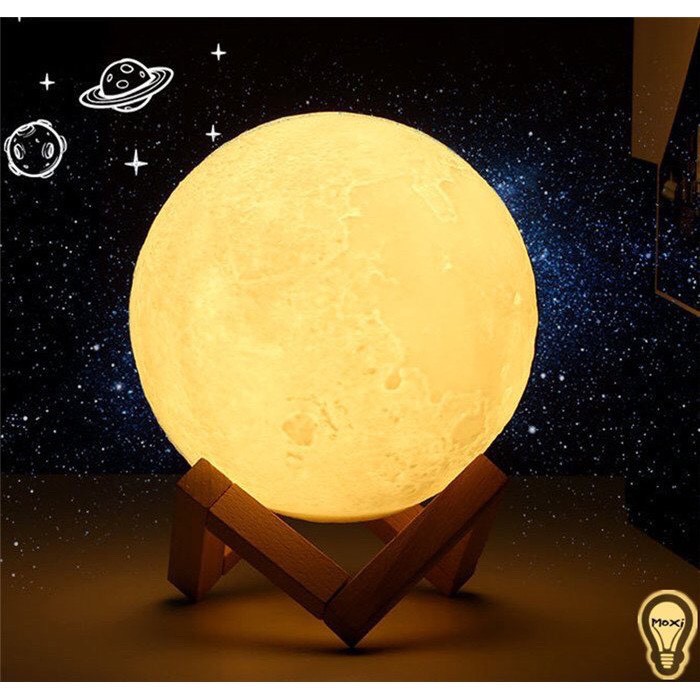 Đèn Ngủ Để Bàn Mặt Trăng Moon Light 3D 15Cm Màu Vàng Ấm Và Đa Sắc Thích Hợp Trang Trí Decor phòng ngủ