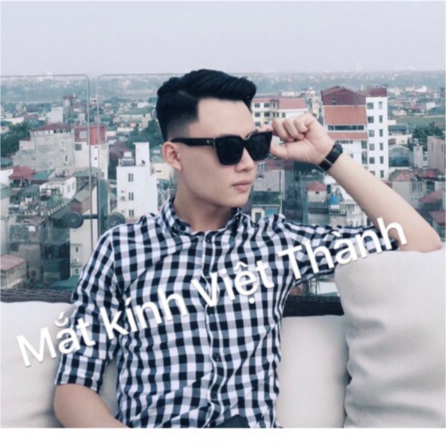 mắt kính mát vuông cho nam nữ chữ V VIỀN VÀNG kính râm có hộp