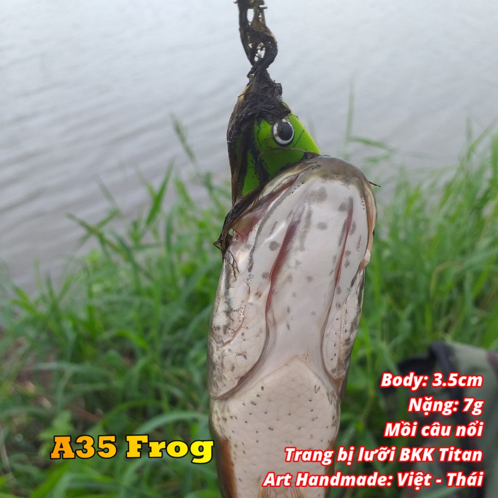 Mồi câu cá lóc Nhái Hơi A35 lưỡi titan , mồi Lure Handmade cao su Thái Lan