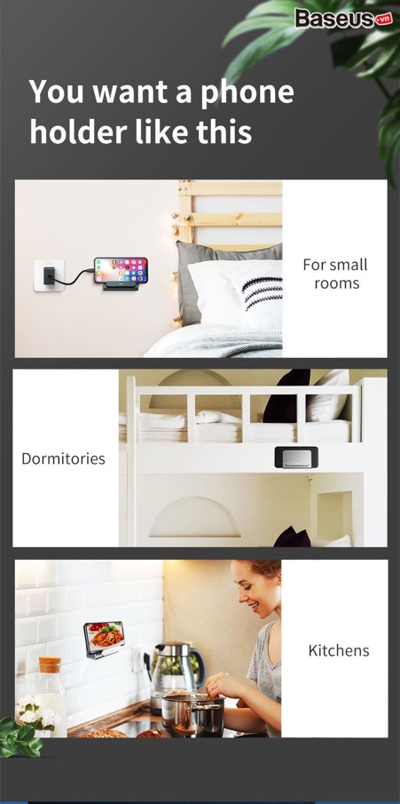 Bộ đế giữ điện thoại dán tường Baseus Wall Mounted Metal Holder (Aluminum Alloy, Two-phone Holder Stand)