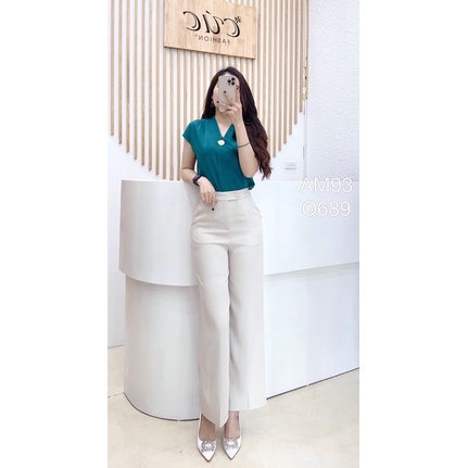 Quần ống suông công sở mẫu khuy lệch _ Hàng Quảng Châu loại 1