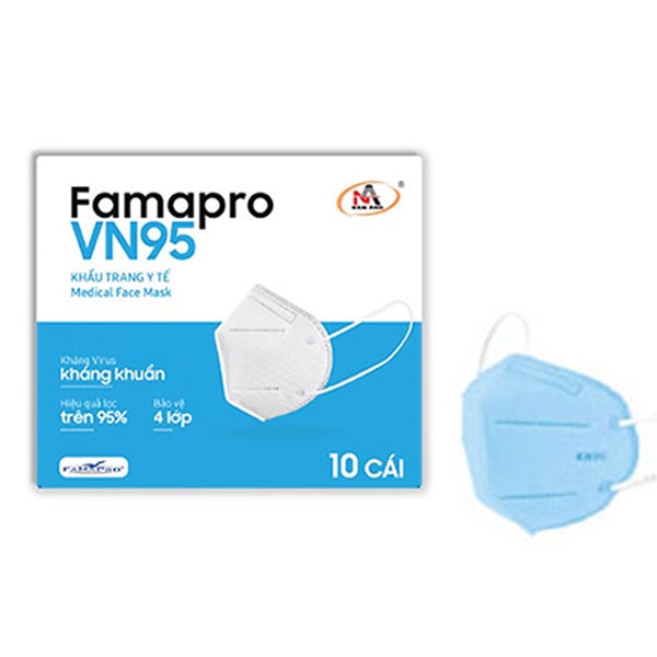 COMBO 10 Hộp khẩu trang y tế kháng khuẩn 4 lớp Famapro VN95 (10 cái/hộp)