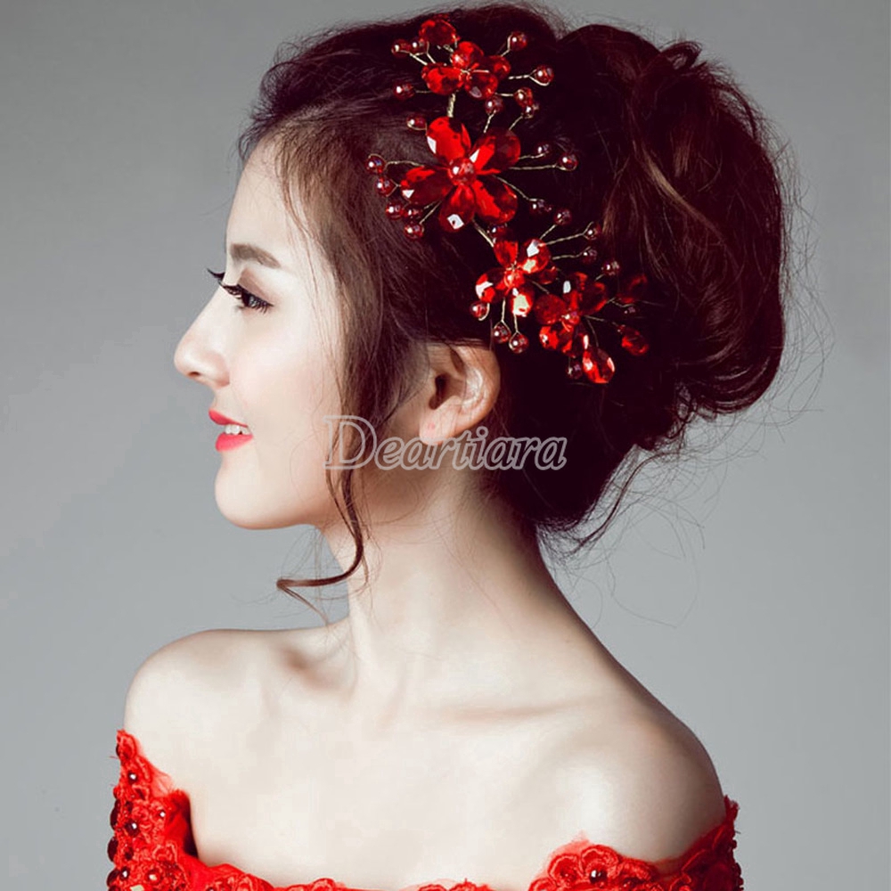 Kẹp tóc cô dâu bằng acrylic màu đỏ độc đáo xinh xắn