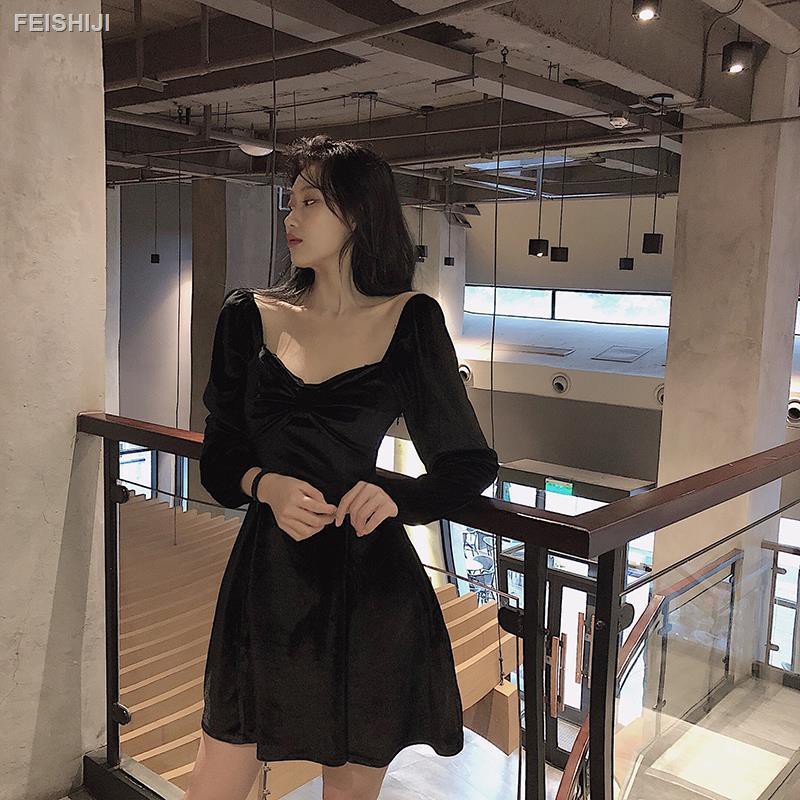 Đầm Nhung Chữ A Tay Dài Cổ Vuông Thắt Nơ Phong Cách Pháp 2019 | BigBuy360 - bigbuy360.vn