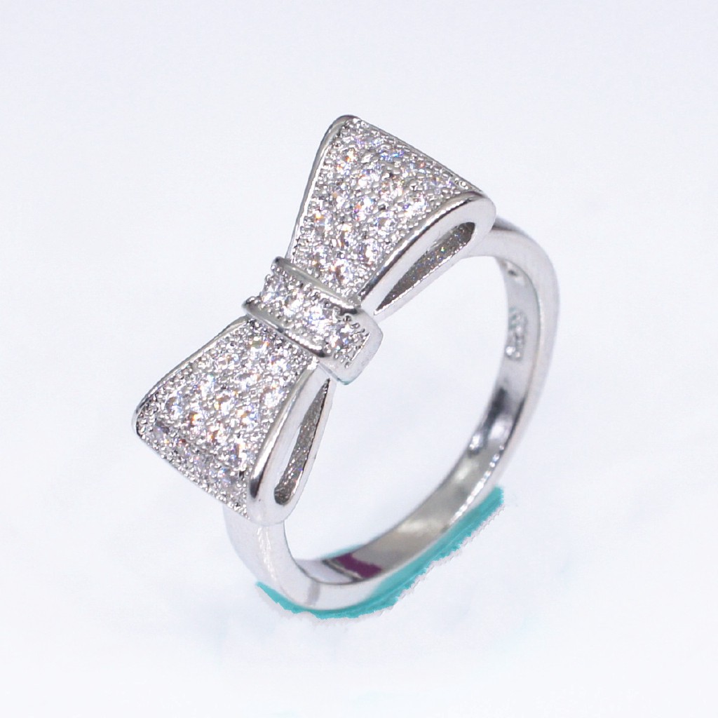 Nhẫn đeo ngón tay kim loại mặt hình nơ đính đá lấp lánh hợp thời trang cho nữ