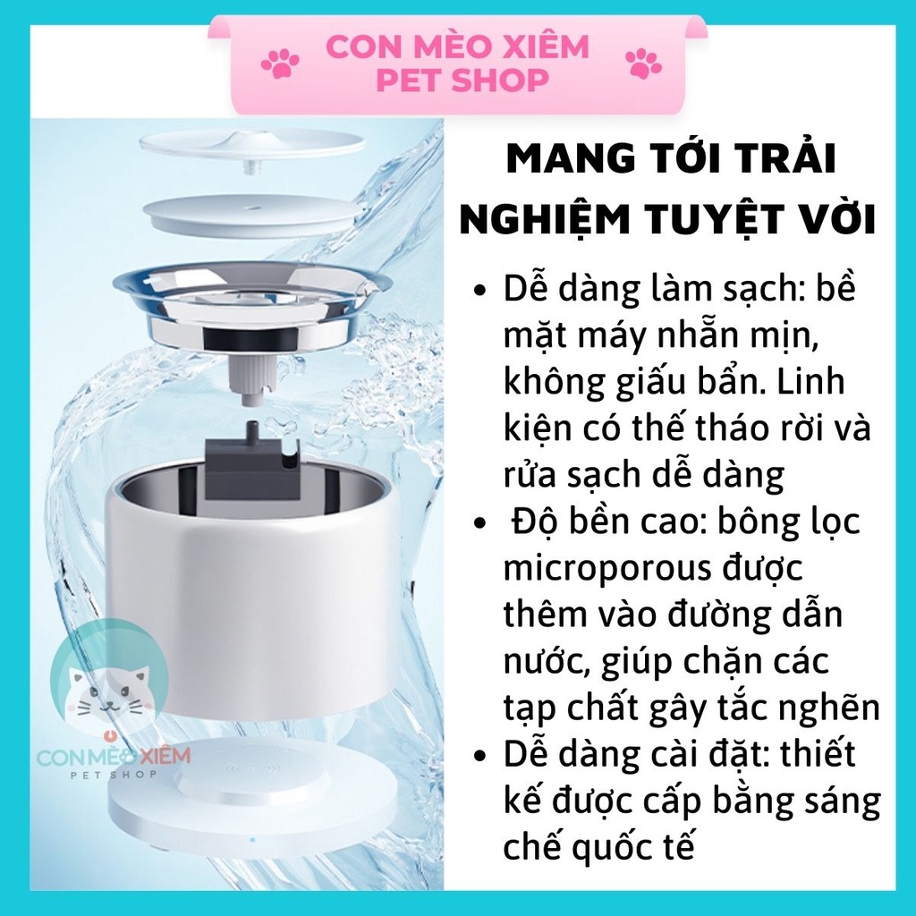 Máy lọc nước cho chó mèo Petkit 6 kết nối app đế sạc không dây 1.8L, đài phun nước tự động thú cưng Con Mèo Xiêm