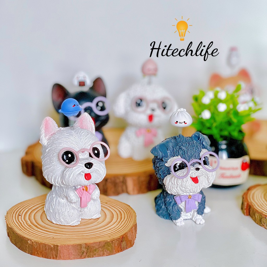 Phụ Kiện Trang Trí Taplo Xe Hơi Cún Đeo Kính Cực Xinh Trang Trí Xe Ô Tô, Bàn Làm Việc - Phụ Kiện Oto Hitechlife Giá Rẻ