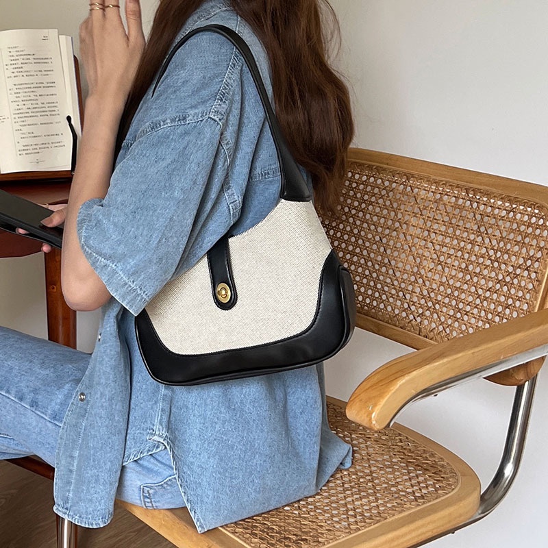 [CÓ SẴN] Kèm ảnh thật TÚI ĐEO VAI TÚI KẸP NÁCH CANVAS PHỐI DA PHONG CÁCH HÀN QUỐC RETRO