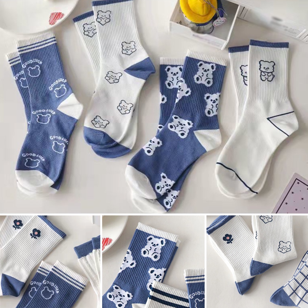 Vớ Cổ Trung Họa Tiết Sọc Caro Màu Xanh Dương Phong Cách Nhật Bản Dễ Thương Cho Nữ