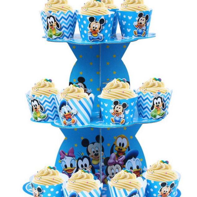 Tháp bánh 3 tầng , tem cắm + ly cupcake mẫu bé trai