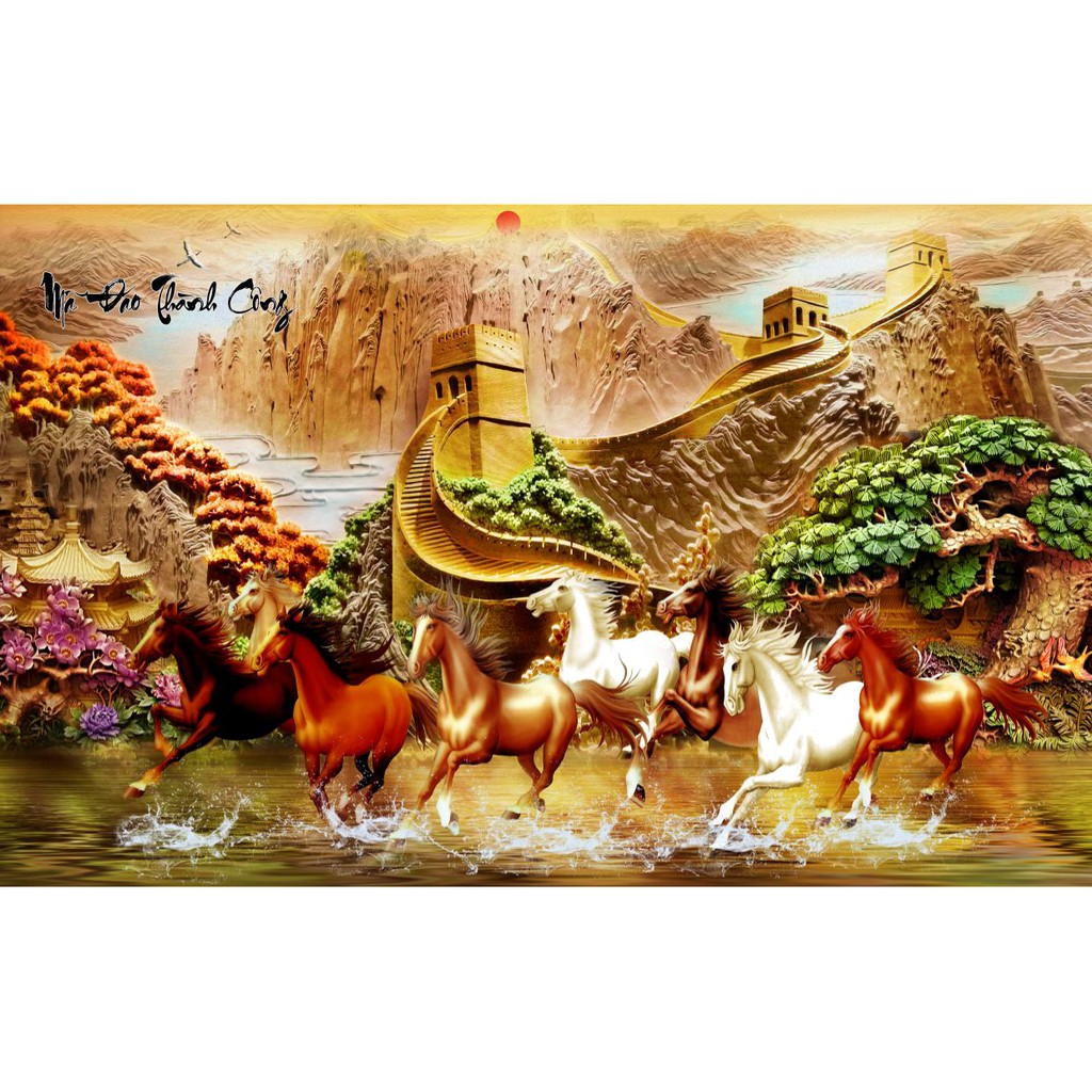 Tranh dán tường 3D Mã đáo thành công - vạn lý trường thành - kích thước theo yêu cầu