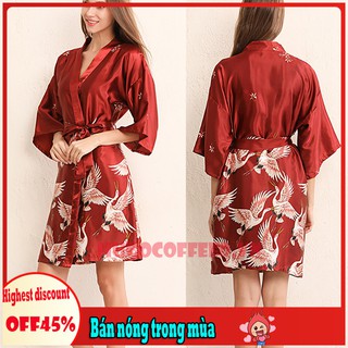 Áo choàng ngủ tay lỡ chất phi bóng cho phái nữ