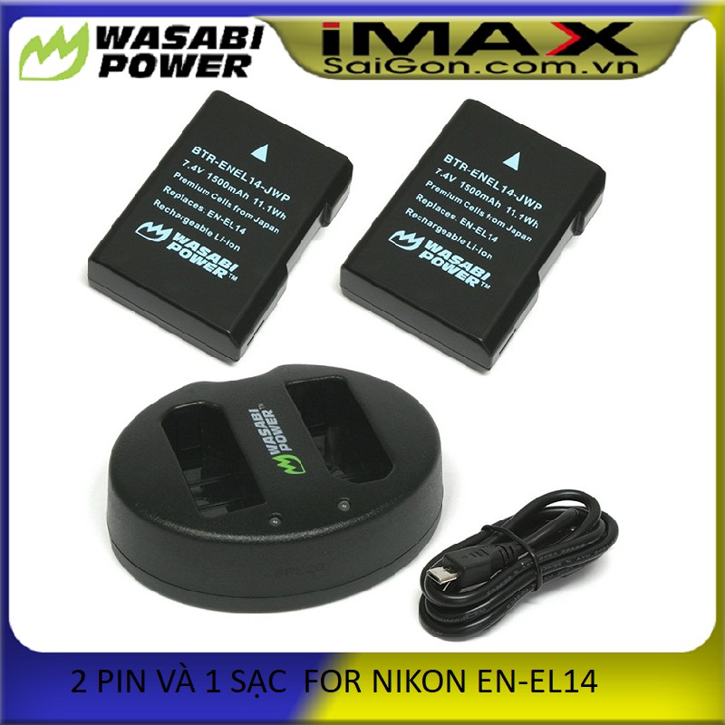 BỘ 2 VIÊN PIN VÀ 1 SẠC WASABI FOR NIKON EN-EL14