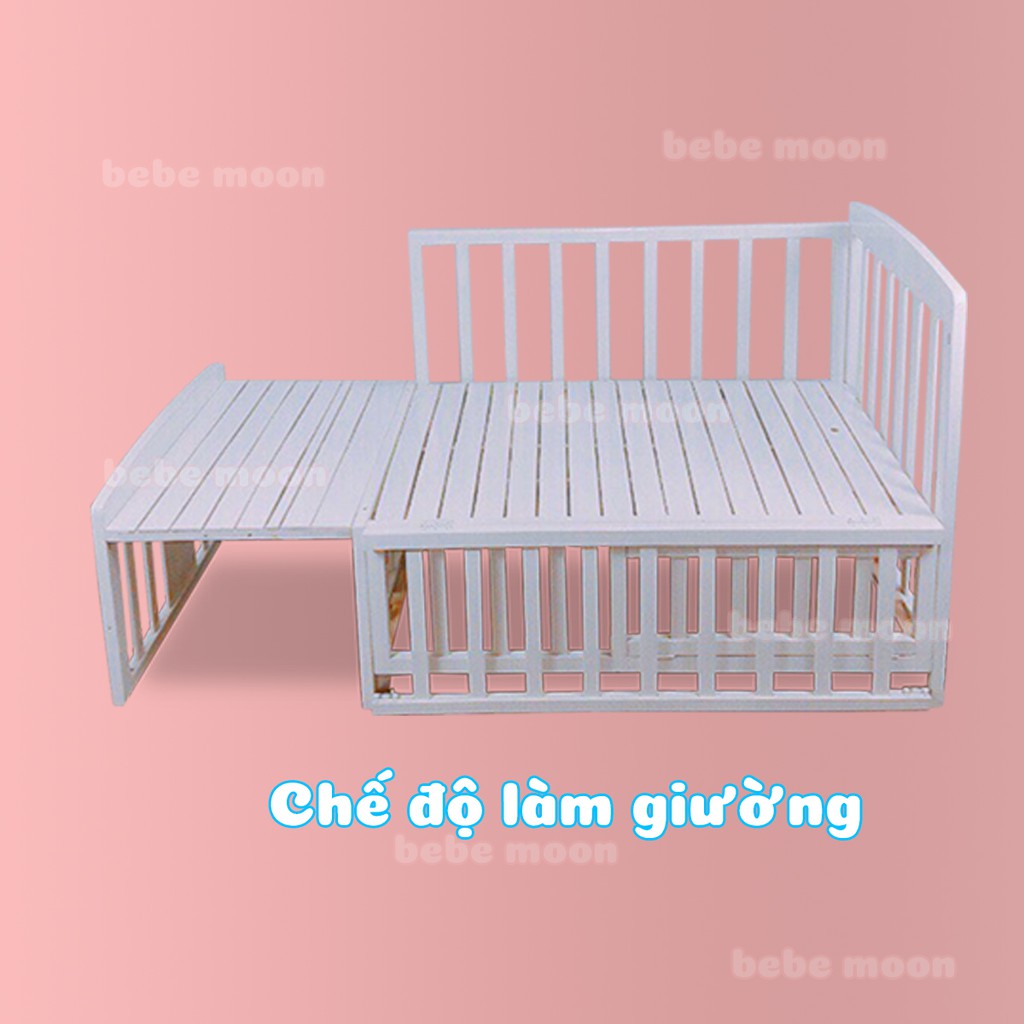 Giường Cũi Đa Năng Bebe Moon Chất Liệu Gỗ Quế Tự Nhiên Chịu Lực 100KG, Bảo Hành 24 Tháng