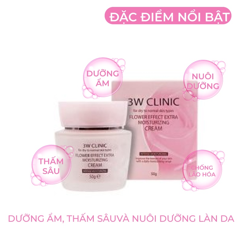 Kem dưỡng ẩm dưỡng trắng da chiết xuất từ Hoa Hồng 3W Clinic Hàn Quốc 50ml