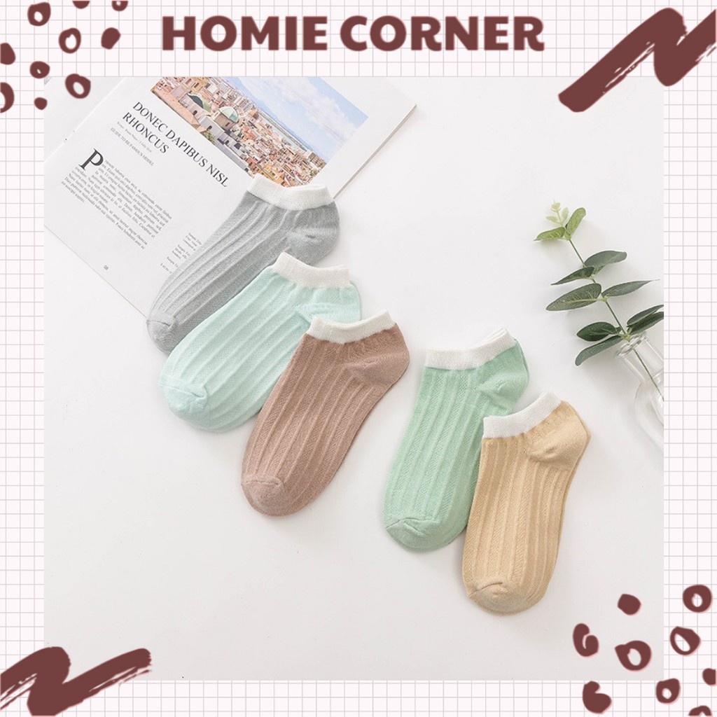 Tất nữ cổ ngắn trơn cotton sọc thẳng siêu dễ thương HC5