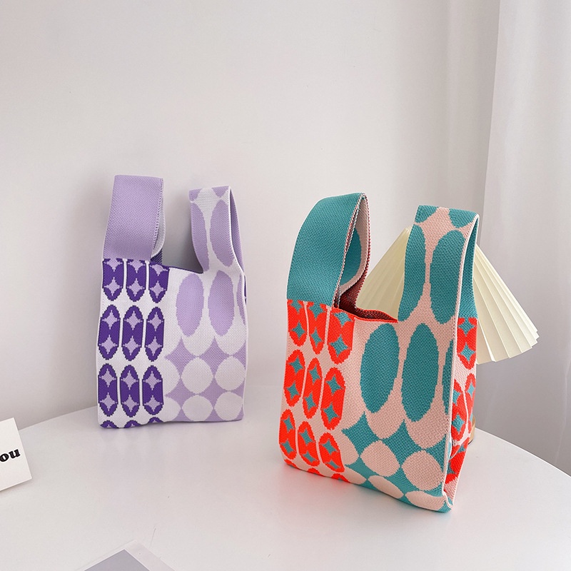 Túi Đeo Vai Đan Len Họa Tiết Sọc Caro Thời Trang Cho Nữ