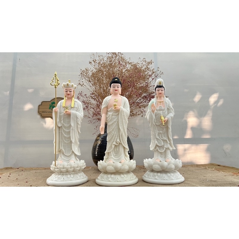 Bộ 03 tượng Tây Phương/Ta Bà Tam Thánh 38cm _Đá