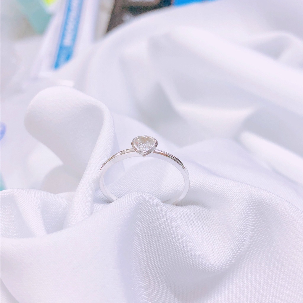 Nhẫn nữ bạc thân trơn mặt tim LINH MIU SILVER