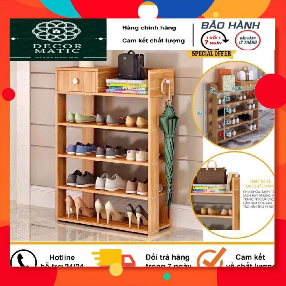 Kệ Để Giày Dép, Kệ Giày Bằng Gỗ 5 Tầng MDF Có Ngăn Kéo, Móc Treo Đồ Lắp Ghép Siêu Tiện Dụng Cho Gia Đình